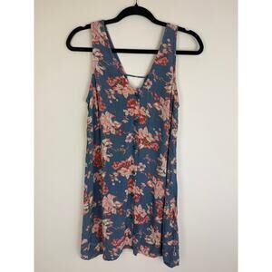 Volcom Womens Forget Yoself Floral Blue/Pink Wide Strap Tank Mini Dress Small